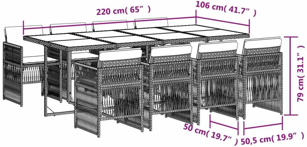 Lauko baldų komplektas Sodo komplektas su pagalvėlėmis, 9 dalių, pilkas, poliratanas
