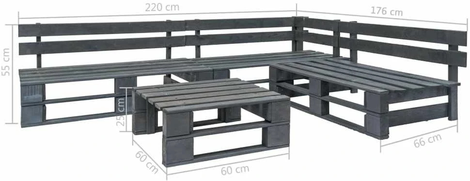 Lauko baldų komplektas Sodo poilsio baldų komplektas, 4 dalių, pilkas, mediena