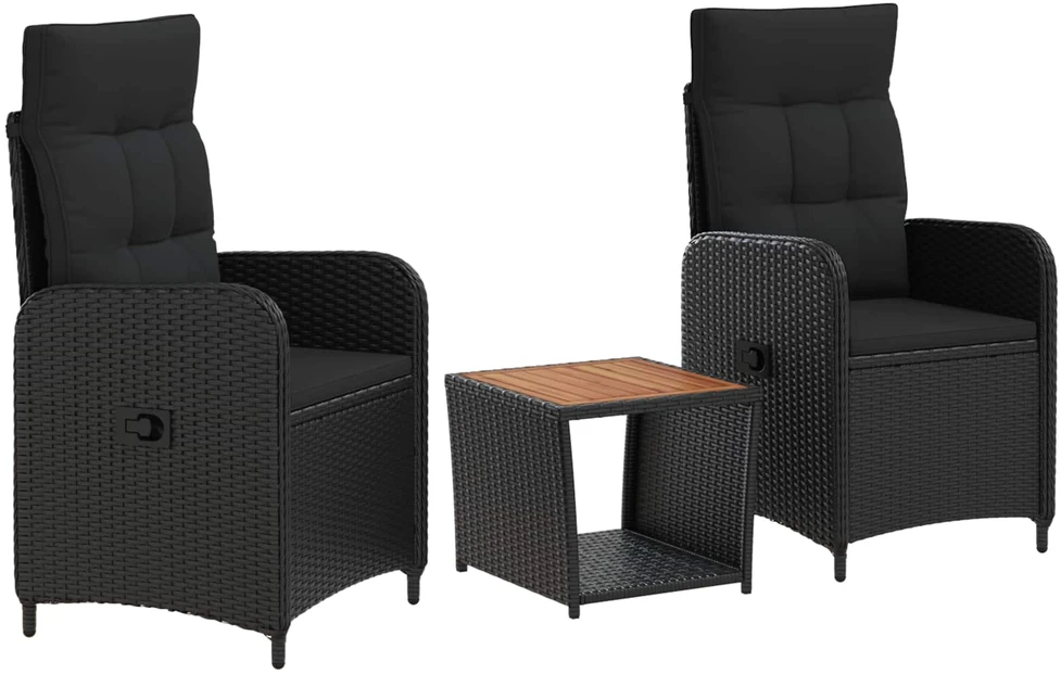 Lauko baldų komplektas Sodo poilsio komplektas 3 vnt. Juoda