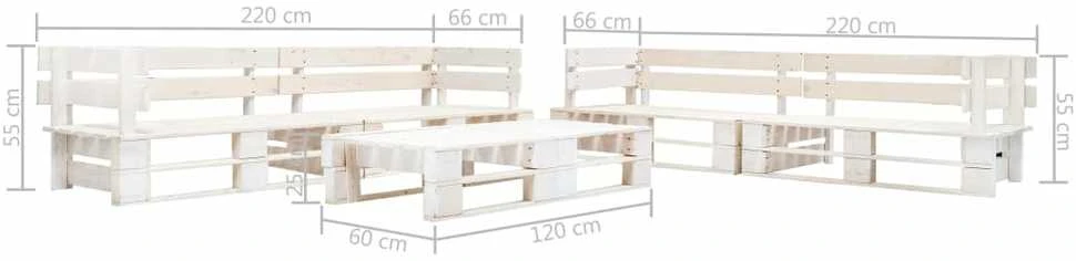 Lauko baldų komplektas Sodo poilsio komplektas iš palečių, 6 dalių, baltas, mediena