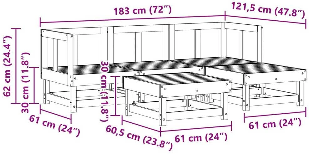 Sodo poilsio komplektas 5 vnt. Vaško Ruda Tvirtas pušies medis