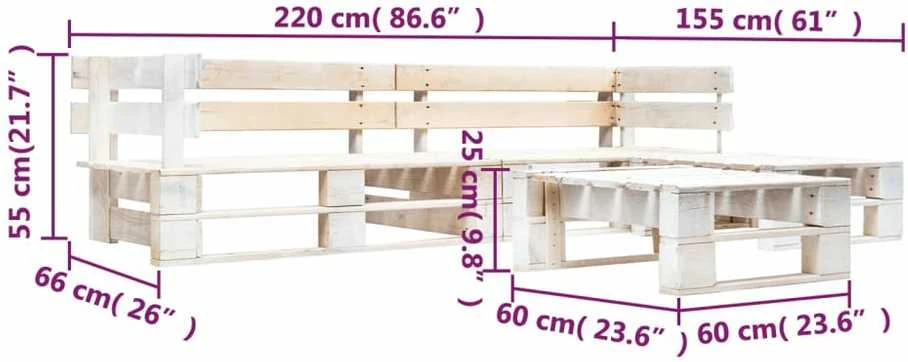 Lauko baldų komplektas Sodo poilsio komplektas iš palečių, 4 dalių, baltas, mediena