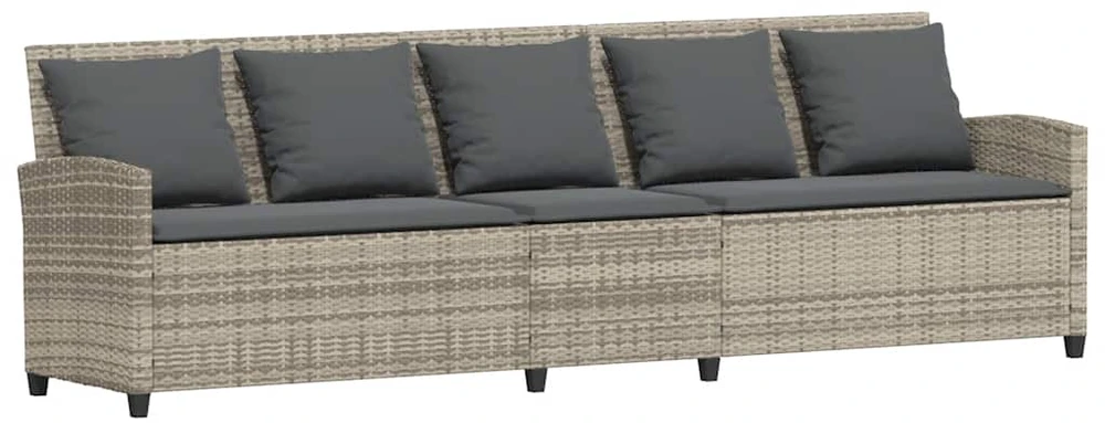 Sodo sofa, 5 vietų, su pagalvėlėmis, šviesiai pilka, poliratanas