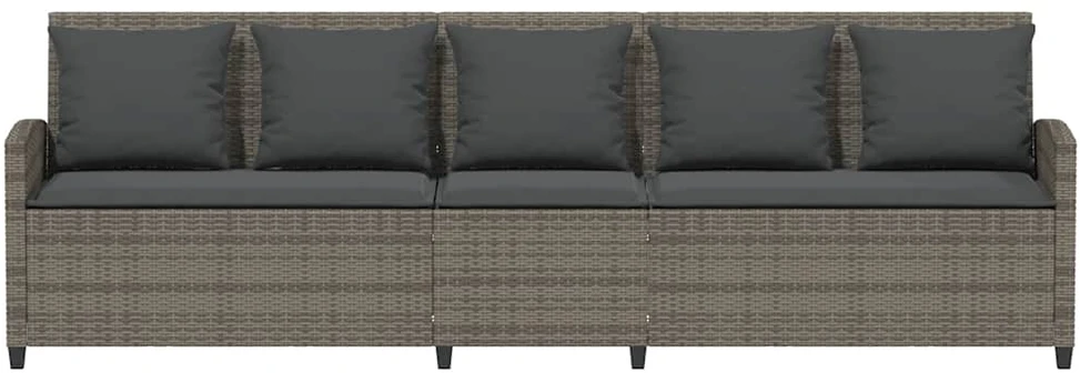 Sodo sofa, 5 vietų, su pagalvėlėmis, pilka, poliratanas