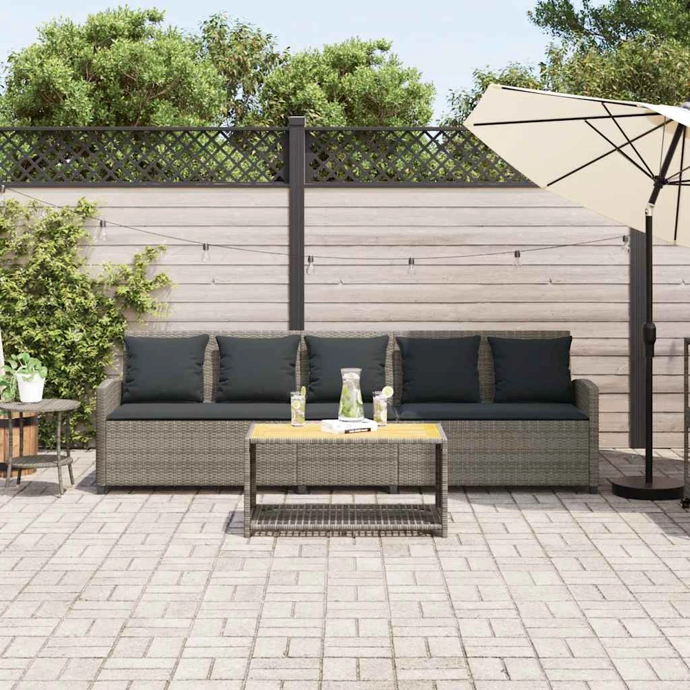 Sodo sofa, 5 vietų, su pagalvėlėmis, pilka, poliratanas