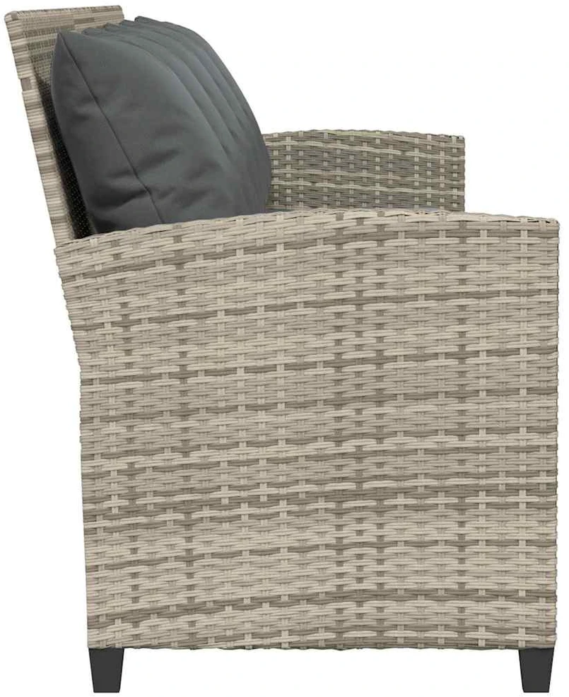 Sodo sofa, 5 vietų, su pagalvėlėmis, šviesiai pilka, poliratanas