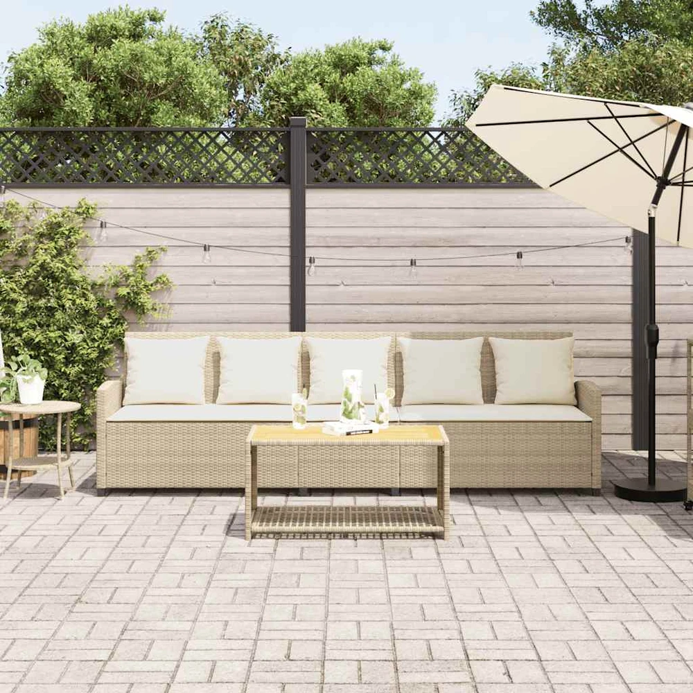 Lauko baldų komplektas Sodo sofa, 5 vietų, su pagalvėlėmis, smėlio spalvos, poliratanas