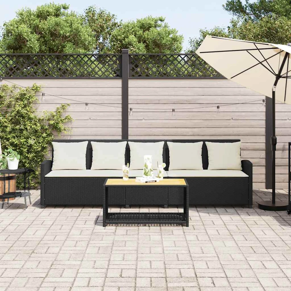 Lauko baldų komplektas Sodo sofa, 5 vietų, su pagalvėlėmis, juoda, poliratanas