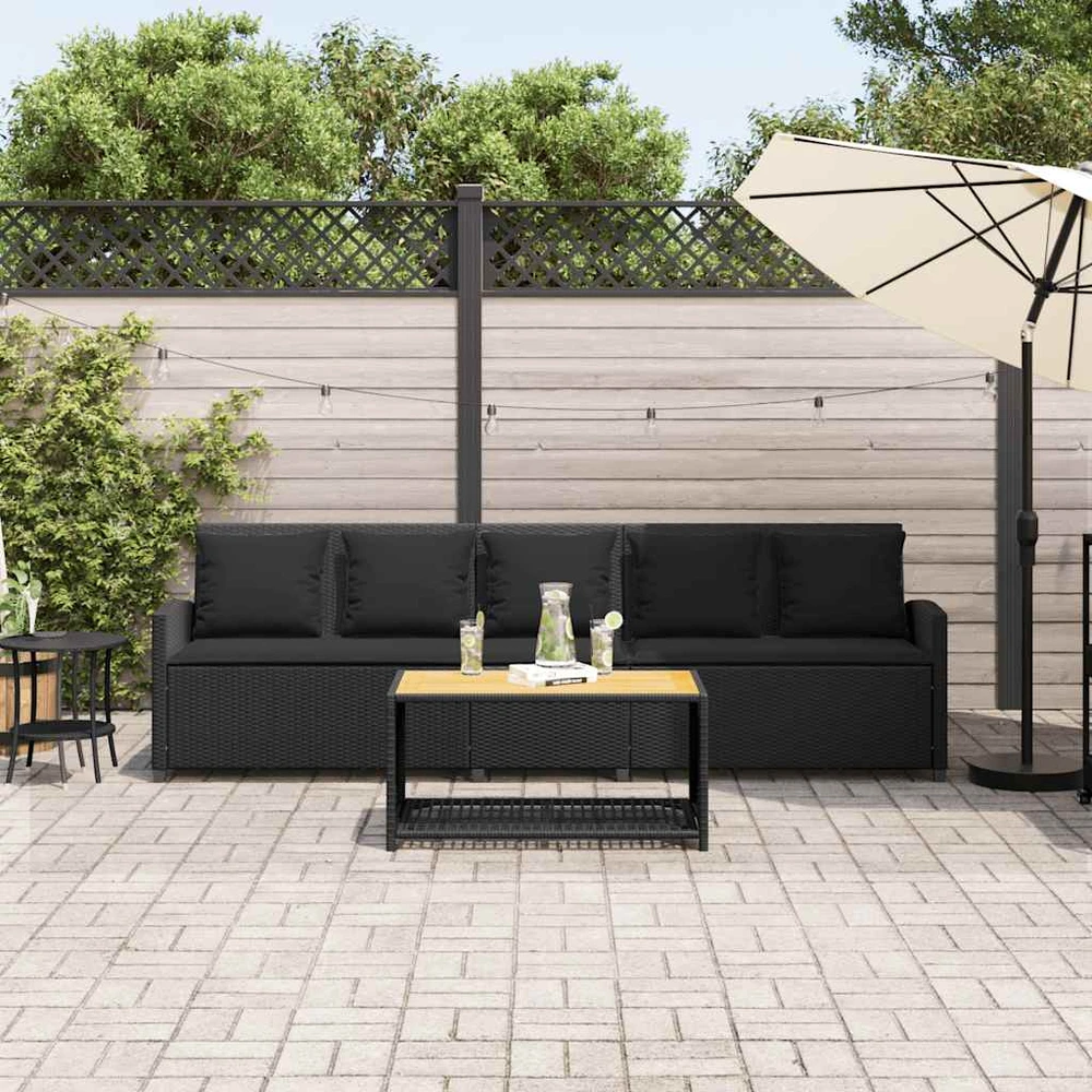 Lauko baldų komplektas Sodo sofa, 5 vietų, su pagalvėlėmis, juoda, poliratanas