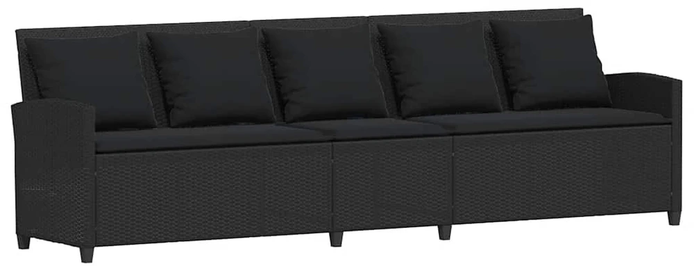 Lauko baldų komplektas Sodo sofa, 5 vietų, su pagalvėlėmis, juoda, poliratanas
