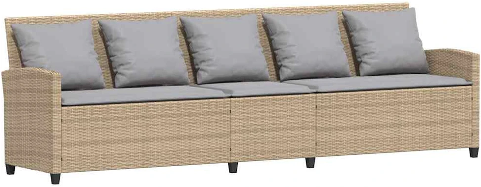 Lauko baldų komplektas Sodo sofa, 5 vietų, su pagalvėlėmis, smėlio spalvos, poliratanas