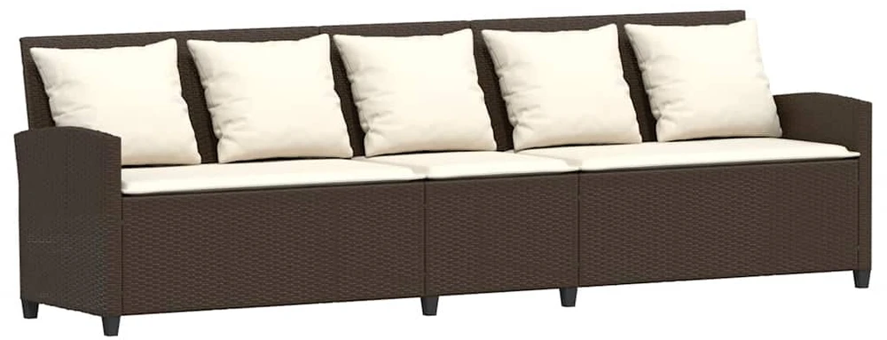 Sodo sofa, 5 vietų, su pagalvėlėmis, ruda, poliratanas