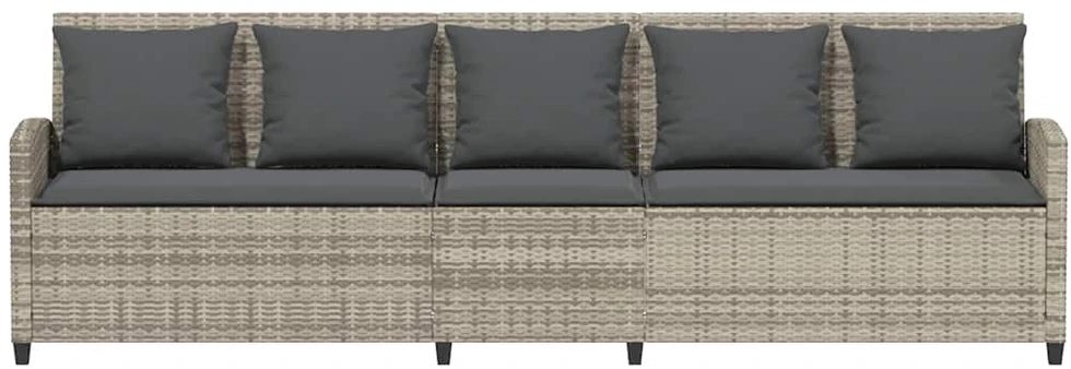 Sodo sofa, 5 vietų, su pagalvėlėmis, šviesiai pilka, poliratanas
