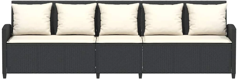 Lauko baldų komplektas Sodo sofa, 5 vietų, su pagalvėlėmis, juoda, poliratanas