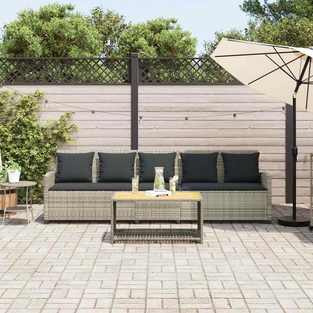 Sodo sofa, 5 vietų, su pagalvėlėmis, šviesiai pilka, poliratanas