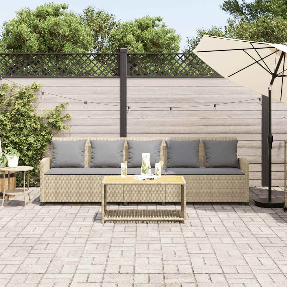 Lauko baldų komplektas Sodo sofa, 5 vietų, su pagalvėlėmis, smėlio spalvos, poliratanas