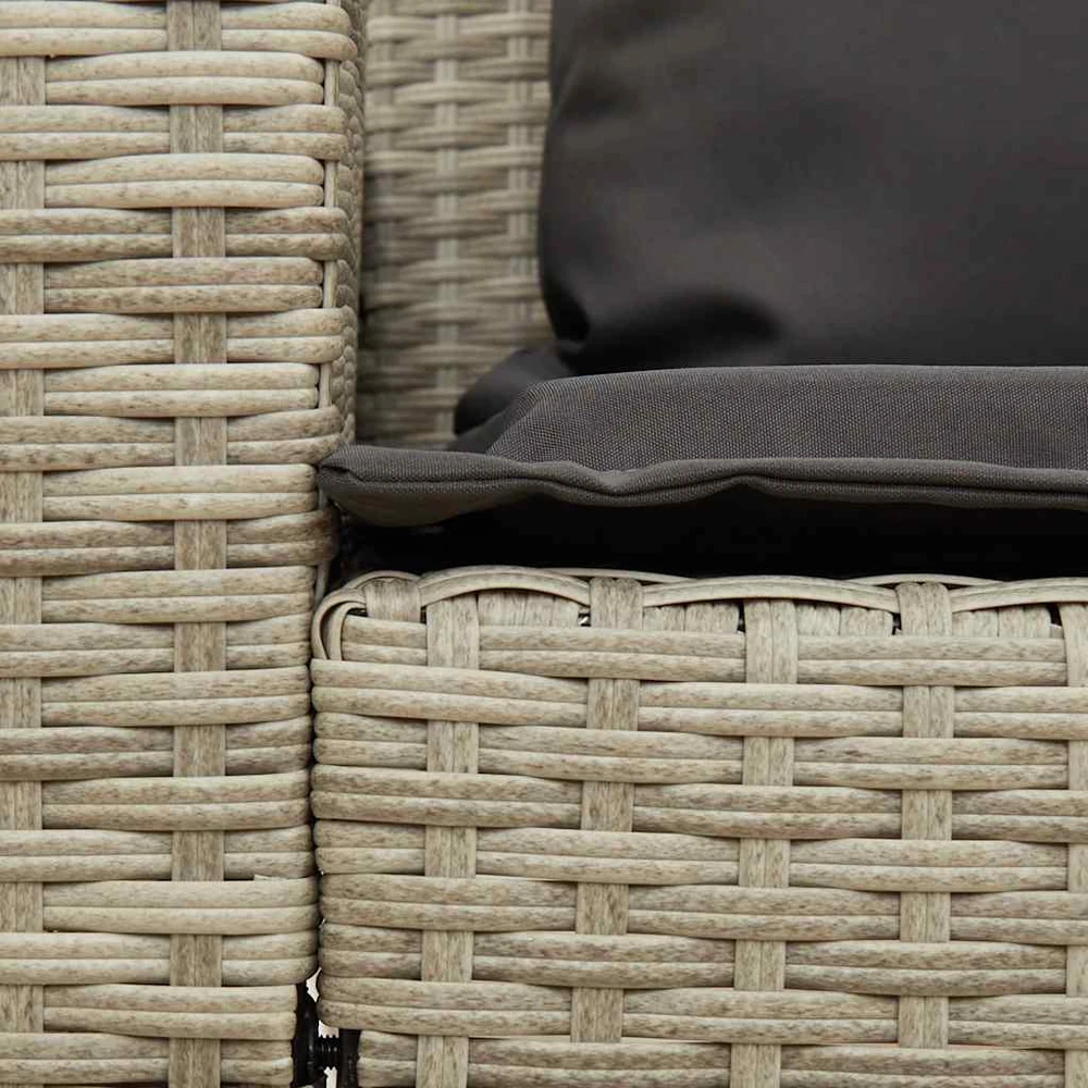 Sodo sofa, 5 vietų, su pagalvėlėmis, šviesiai pilka, poliratanas