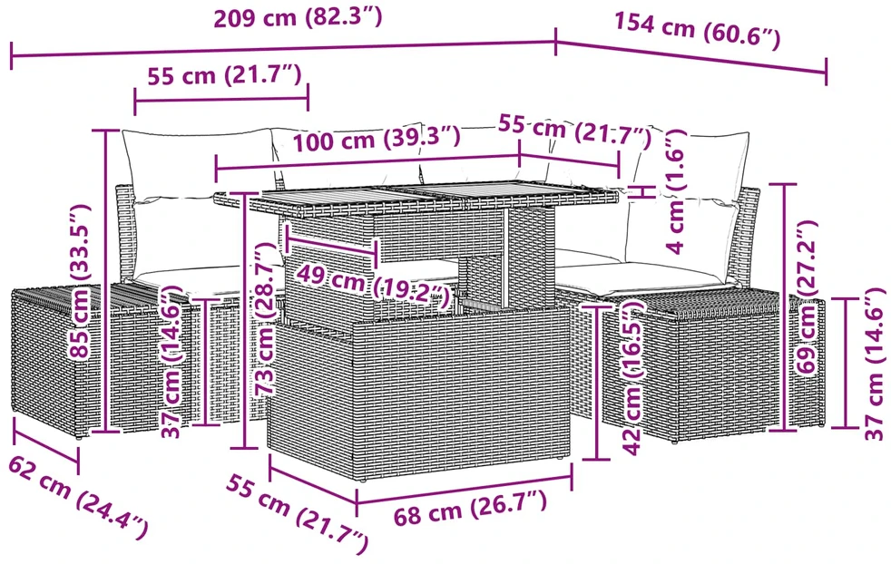 Sodo Sofa Rinkinys 5 vnt. Juoda Sintetinis ratanas