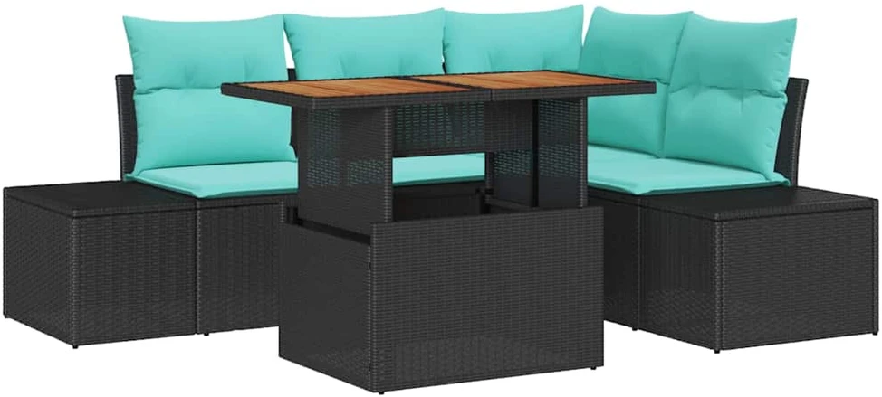 Sodo Sofa Rinkinys 5 vnt. Juoda Sintetinis ratanas
