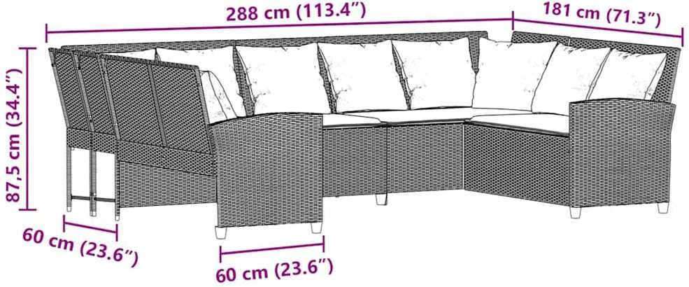 Sodo sofa su pagalvėlėmis, juodos spalvos, poliratanas