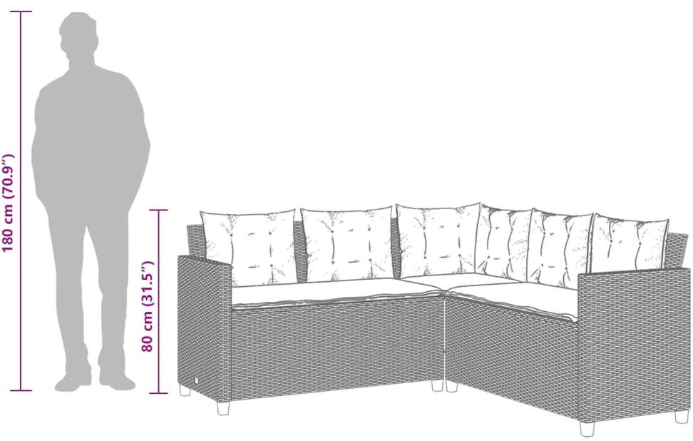 Sodo sofa su stalu ir pagalvėlėmis, L formos, juodas, poliratanas