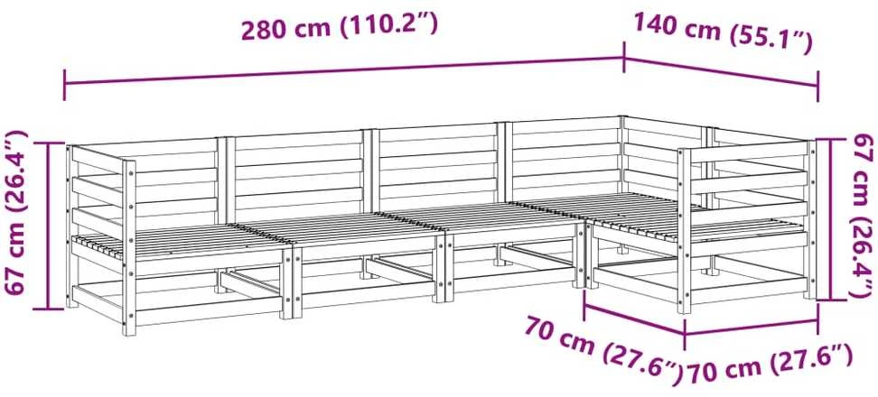 Lauko baldų komplektas Sodo sofos komplektas, 5 dalių, impregnuota pušies mediena