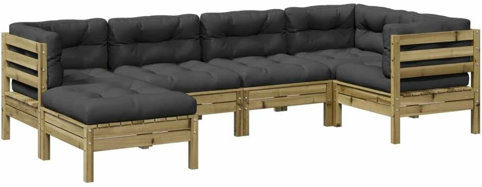 Lauko baldų komplektas Sodo sofos komplektas su pagalvėlėmis, 6 dalių, pušis