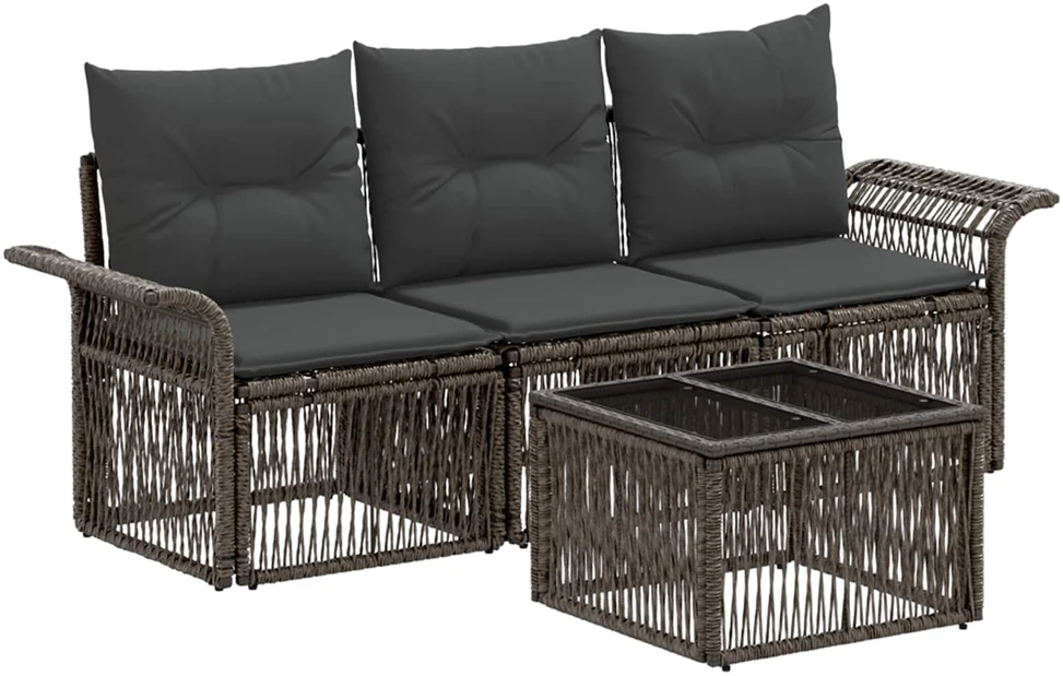 Sodo Sofų Rinkinys 4 vnt. Pilka poliratanas