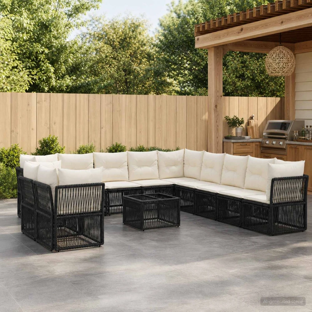 Sodo Sofų Rinkinys 12 vnt. Juoda poliratanas