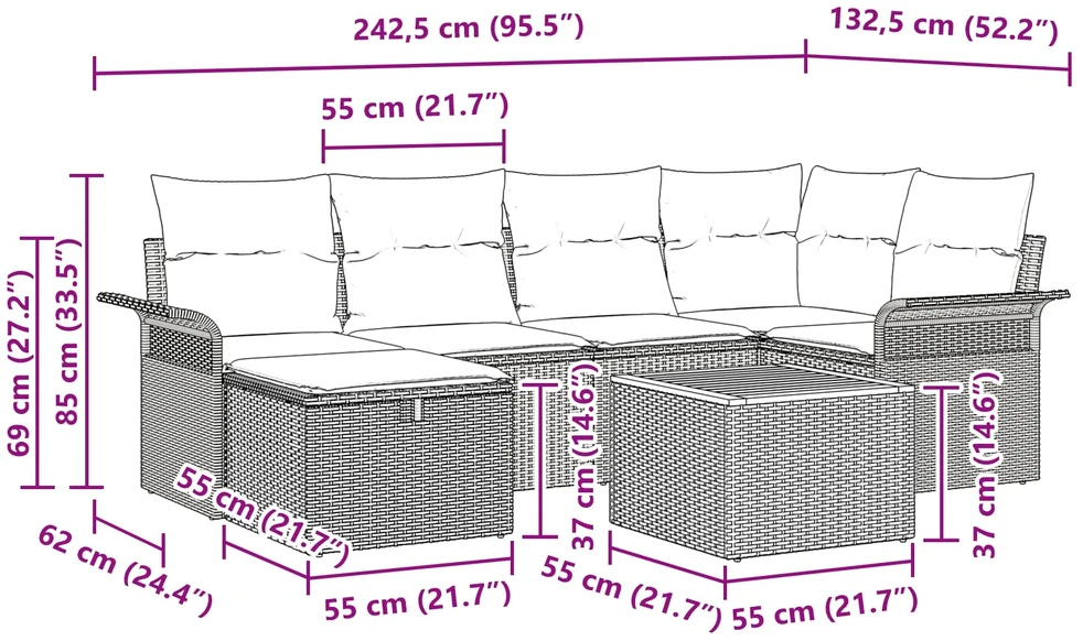 Sodo Sofų Rinkinys 7 vnt. Pilka poliratanas