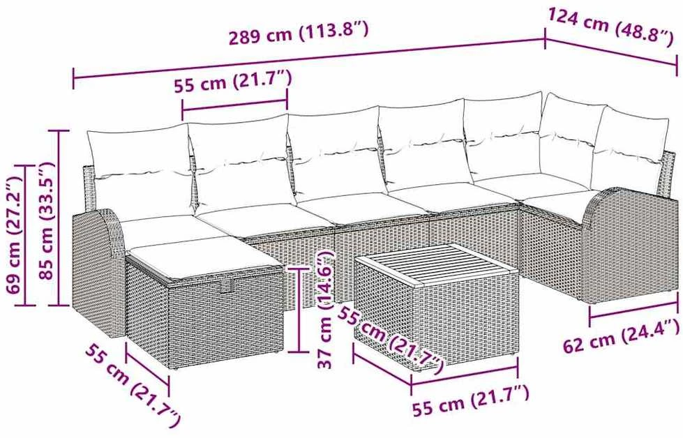 Lauko baldų komplektas Sodo Sofų Rinkinys 8 vnt. Juoda Poli ratanas