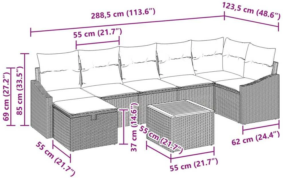 Lauko baldų komplektas Sodo Sofų Rinkinys 8 vnt. Pilka Poli ratanas