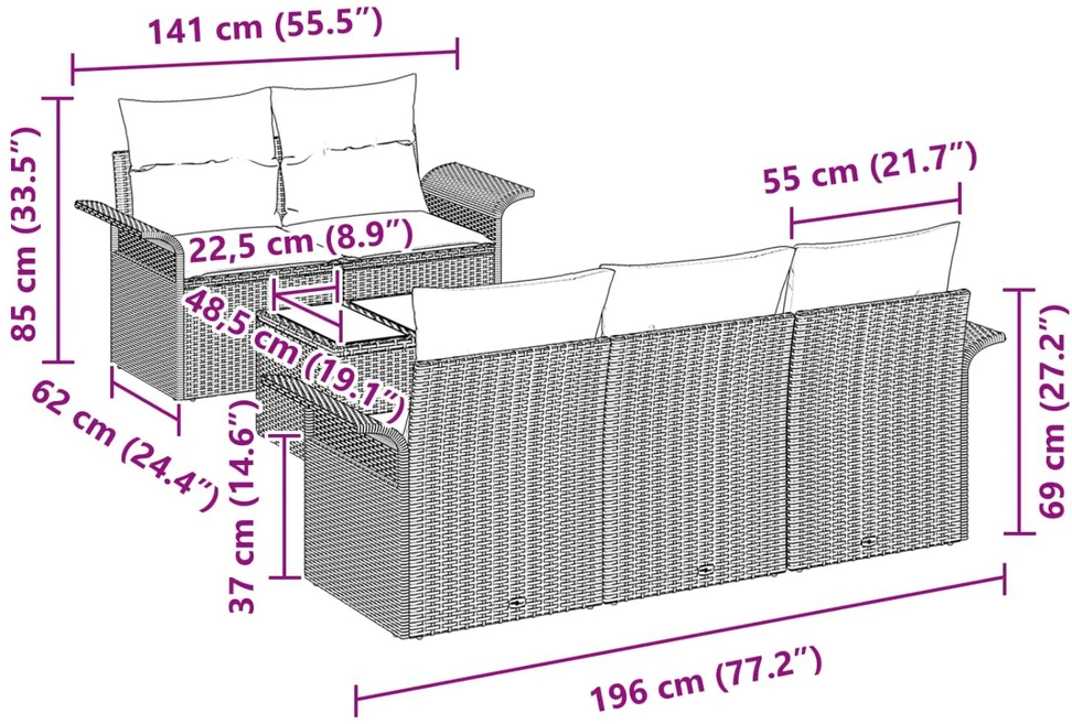 Lauko baldų komplektas Sodo Sofų Rinkinys 6 vnt. Pilka poliratanas