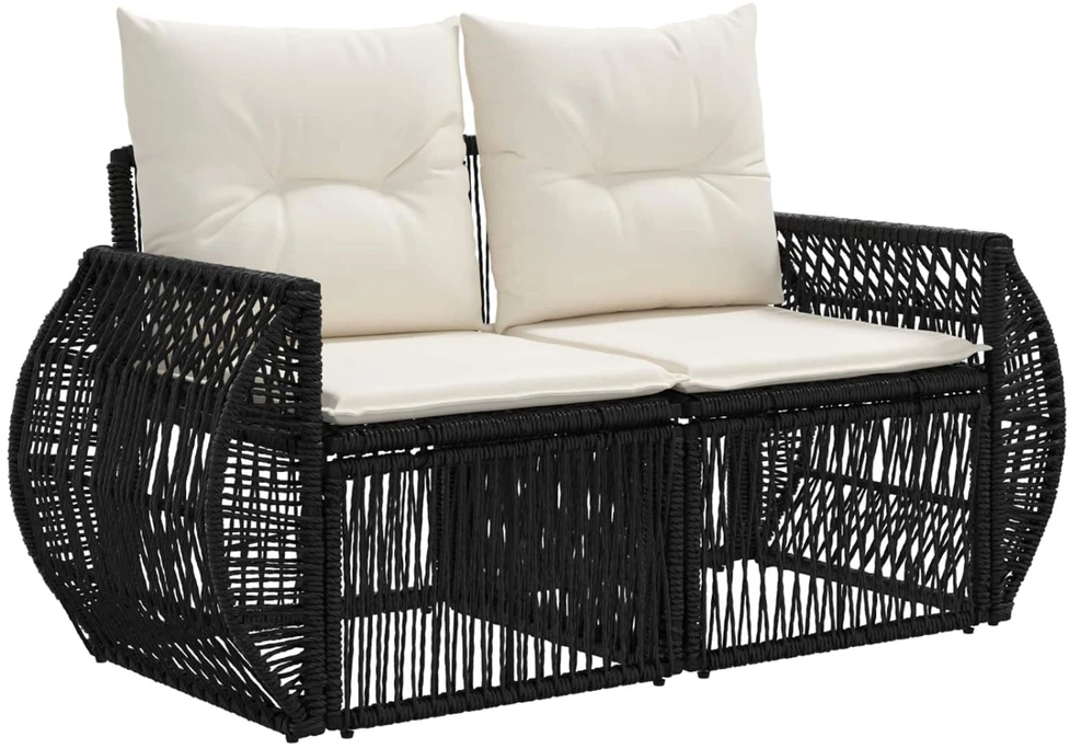 Sodo Sofų Rinkinys 11 vnt. Juoda ir kreminė balta poliratanas