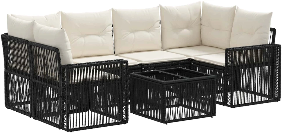 Lauko baldų komplektas Sodo Sofų Rinkinys 7 vnt. Juoda 55 x 55 x 37 cm poliratanas