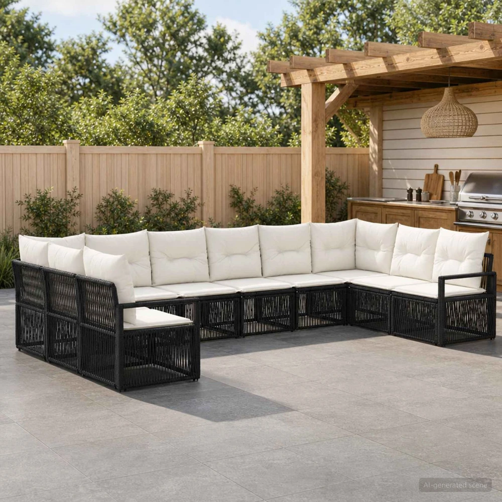 Sodo Sofų Rinkinys 10 vnt. Juoda poliratanas