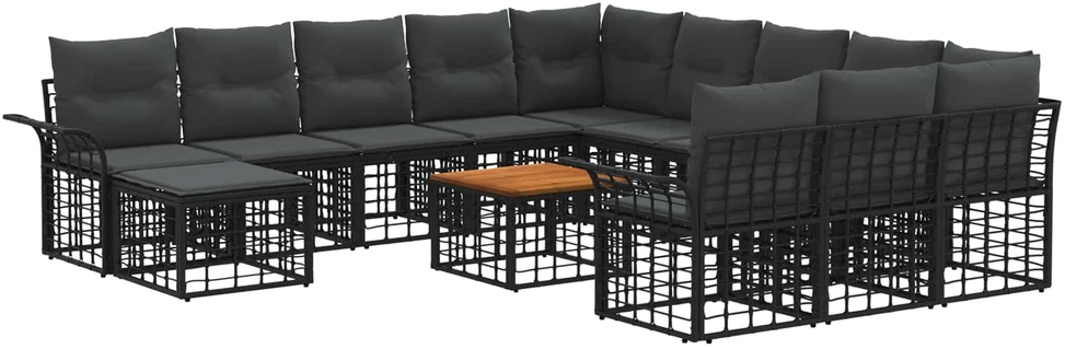 Sodo Sofų Rinkinys 13 pcs Juoda ir tamsiai pilka poliratanas