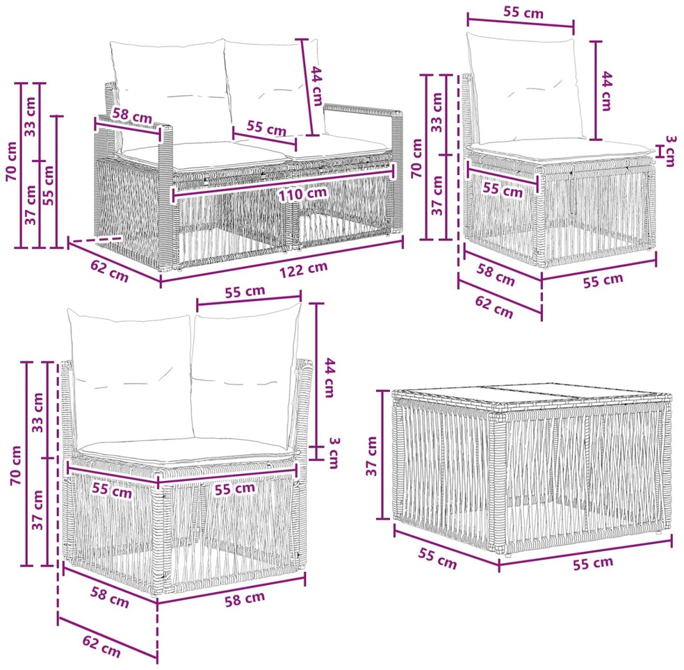 Lauko baldų komplektas Sodo Sofų Rinkinys 9 vnt. Juoda poliratanas
