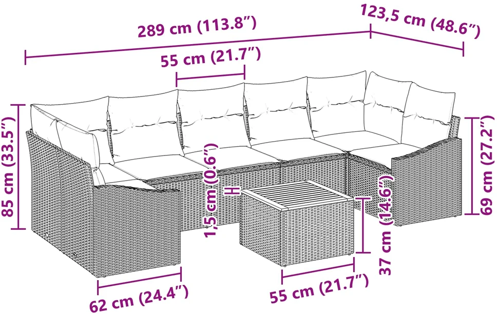 Sodo Sofų Rinkinys 8 vnt. Juoda poliratanas