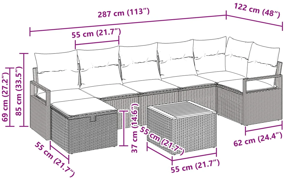 Sodo Sofų Rinkinys 8 vnt. Pilka poliratanas