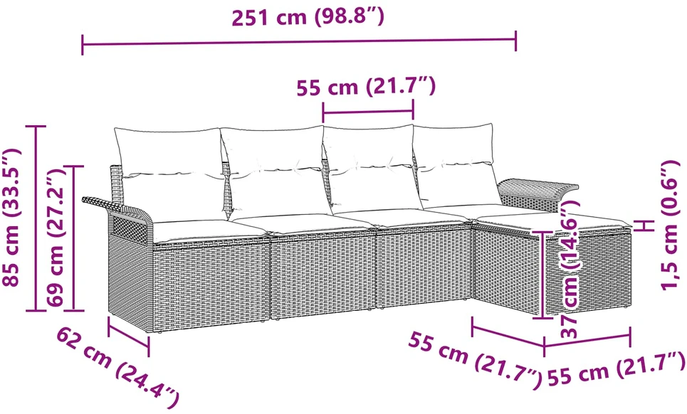 Sodo Sofų Rinkinys 5 vnt. Juoda poliratanas