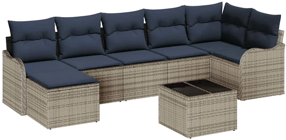 Sodo Sofų Rinkinys su pagalve 8 pcs Pilka Poli ratanas