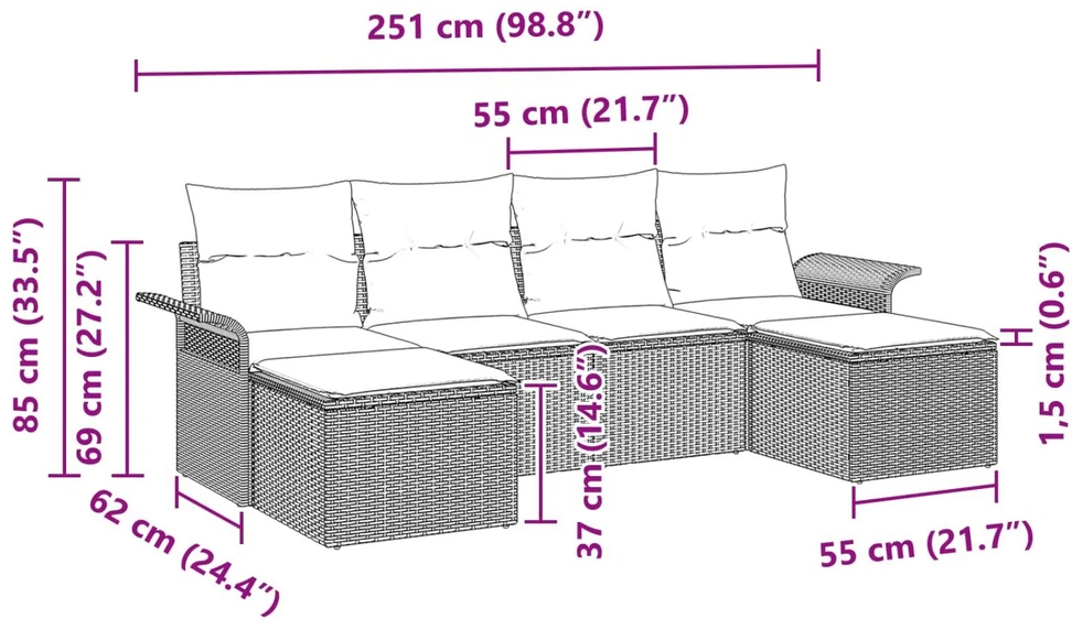 Sodo Sofų Rinkinys 6 vnt. Pilka poliratanas