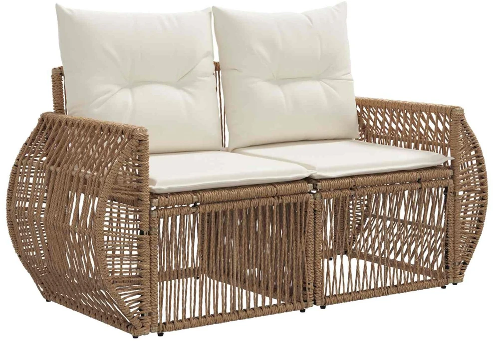 Lauko baldų komplektas Sodo Sofų Rinkinys 9 vnt. Bežė ir kreminė balta poliratanas