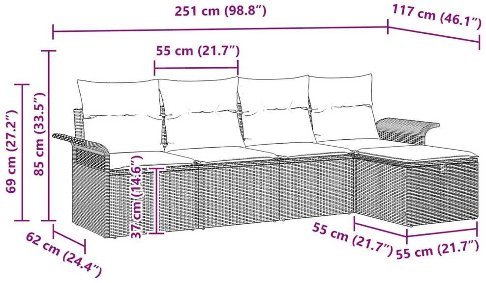 Lauko baldų komplektas Sodo Sofų Rinkinys 5 vnt. Poli ratanas