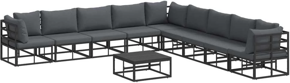 Sodo Sofų Rinkinys 10 vnt. Juoda Aliuminis