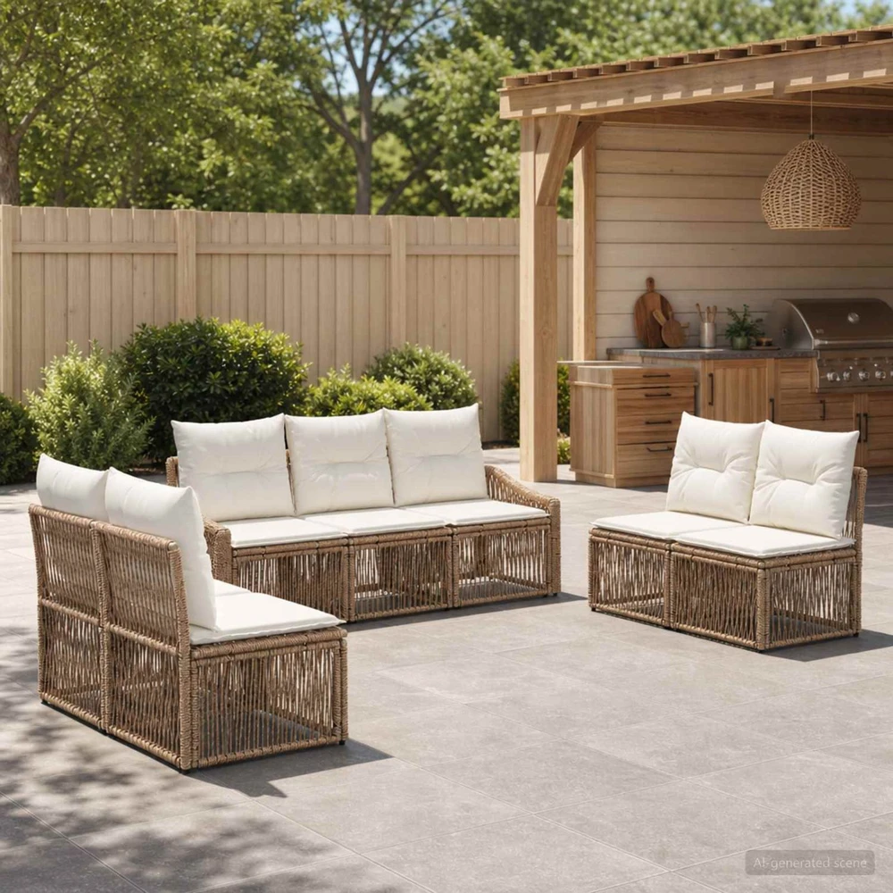 Lauko baldų komplektas Sodo Sofų Rinkinys 7 vnt. Smėlio poliratanas