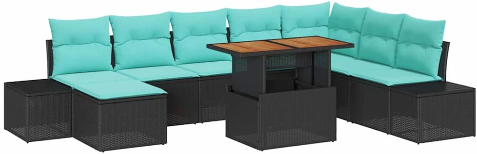 Lauko baldų komplektas Sodo Sofų Rinkinys 9 vnt. Juoda Poli ratanas