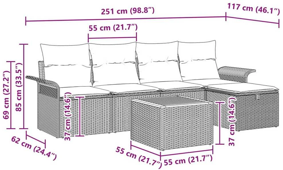Sodo Sofų Rinkinys 6 vnt. Juoda Poli ratanas