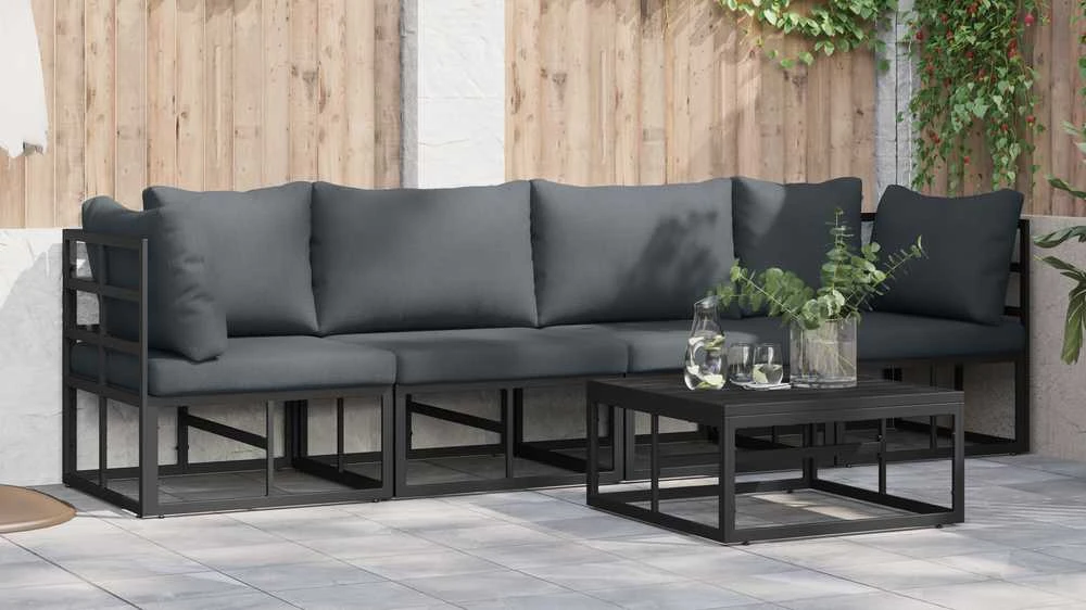 Lauko baldų komplektas Sodo Sofų Rinkinys 5 vnt. Juoda metalas